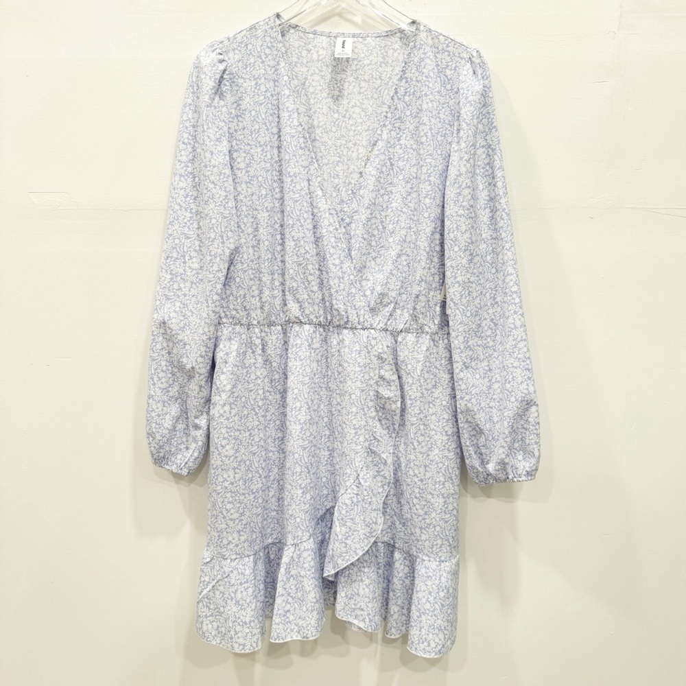 Abound Long Sleeve Ruffle Hem Wrap Dress in Ivory Sky Vine XL